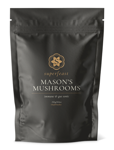 A supplement container of Masons Mushrooms - 250g by SuperFeast