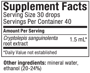 Supplement facts for Cryptolepis 60ml