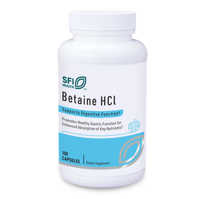 A supplement container of Betaine HCl by SFI Health