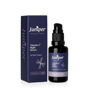 A supplement container of Vitamin C+ Night Serum 30ml by Juniper