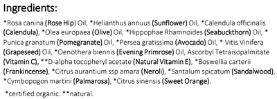 Supplement facts for Vitamin C+ Night Serum 30ml listing ingredients including Ascorbyl Palmitate, Avocado (Persea Gratissima), Boswellia Serrata, Calendula Extract, Citrus Aurantium