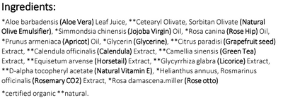 Supplement facts for Sensitive Cleansing Lotion 125ml listing ingredients including Aloe Barbadensis, Aloe Vera, Apricot (Prunus Armenica), Apricot Oil, Calendula Extract