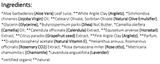 Supplement facts for Calming Pink & White Clay Mask 100g listing ingredients including Aloe Barbadensis, Aloe Vera, Alpha tocopheryl, Angustifolia, Calendula Extract