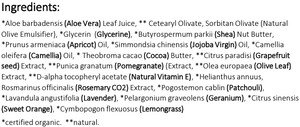 Supplement facts for Tropical Outdoor Body Moisturiser 100g listing ingredients including Aloe Barbadensis, Aloe Vera, Althaea officinalis, Angustifolia, Apricot (Prunus Armenica)