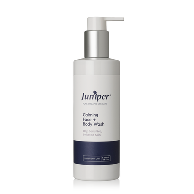 A supplement container of Calming Face and Body Wash 250ml by Juniper