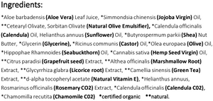 Supplement facts for Ultra Calm Replenishing Cream 50ml listing ingredients including Aloe Barbadensis, Aloe Vera, Althaea officinalis, Calendula Extract, Castor Oil