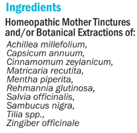 Supplement facts for hb#03 Firstaid (First Aid & Fever) 50ml listing ingredients including Cinnamomum zeylanicum, Elderberry (Sambucus nigra), Ginger (Zingiber officinale), Matricaria chamomilla, Mentha Piperita