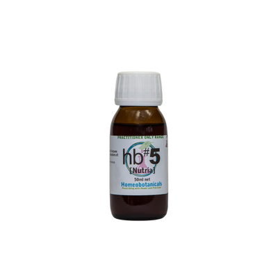 A supplement container of hb#05 Nutria (Nutrients & Assimilation) 50ml by Homeobotanicals