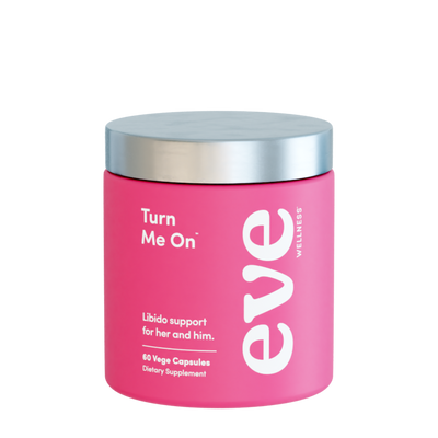 A supplement container of Turn Me On by Eve