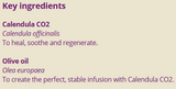 Supplement facts for Calendula Oil: Infused 50ml listing ingredients including Olea europaea, Olive extract, Olive oil