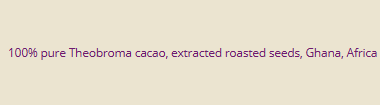 Supplement facts for Cocoa Butter 50g listing ingredients including Cacao