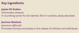 Supplement facts for Jasmine: 3% in Jojoba 10ml listing ingredients including Jojoba Oil