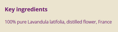 Supplement facts for Lavender Spike listing ingredients including Lavender Extract