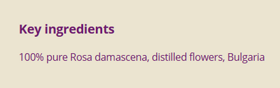 Supplement facts for Rose Damask: Pure 2ml