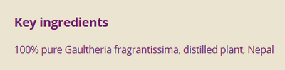 Supplement facts for Wintergreen 10ml listing ingredients including Gaultheria Fragrantissima, Winter cherry (Withania somnifera)