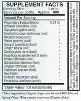 Supplement facts for Adrenal Para - NS Support 30ml listing ingredients including Ashwagandha, Ashwagandha (Withania somnifera), Asian Panax Ginseng, Capsicum annum, Cat's claw