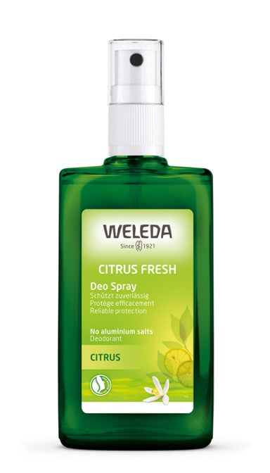 A supplement container of Citrus Fresh Deodorant Spray 100ml by Weleda