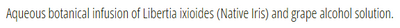 Supplement facts for No. 31 - Native Iris (Individuality) 10ml listing ingredients including Grape Extract
