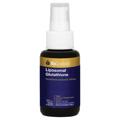 Liposomal Glutathione amber glass spray bottle from Bioceuticals. Reduced.