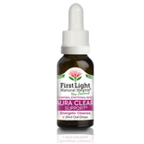A supplement container of Aura Clear Support© (Energetic Cleanse) 20ml by First Light Natural Health