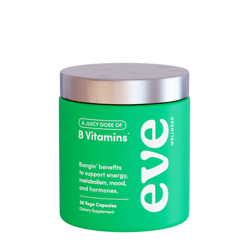 A supplement container of A Juicy Dose of B Vitamins by Eve
