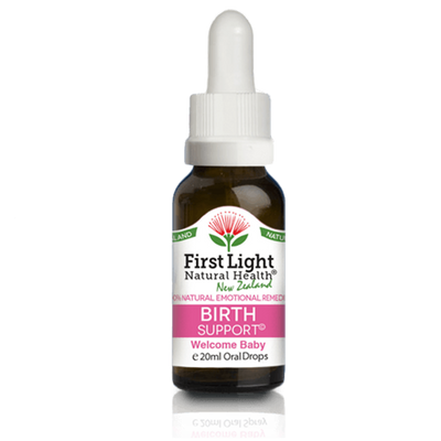 A supplement container of Birth Support (Welcome Baby) 20ml by First Light Natural Health
