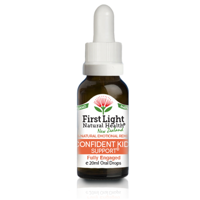 A supplement container of Confident Kids Support (Fully Engaged) 20ml by First Light Natural Health