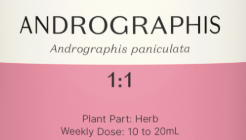 Supplement facts for Andrographis 1:1 listing ingredients including Andrographis paniculata