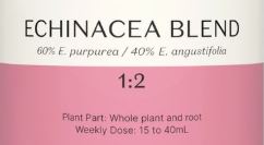 Supplement facts for Echinacea Blend 1:2 listing ingredients including Echinacea Angustifolia, Echinacea purpurea