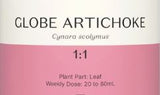 Supplement facts for Globe Artichoke 1:1 listing ingredients including Aloe Vera, Arctostaphylos, Artichoke Extract, Ashwagandha, Ashwagandha (Withania somnifera)