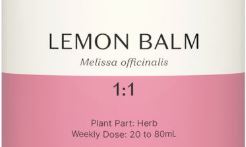 Supplement facts for Lemon Balm 1:1 listing ingredients including Lemon Balm Extract, Lemon extract, Melissa officinalis