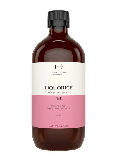 A supplement container of Liquorice 1:1 by Herbal Extract Company