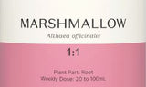 Supplement facts for Marshmallow 1:1 listing ingredients including Althaea officinalis, Marshmallow, Marshmallow root