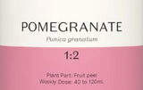Supplement facts for Pomegranate 1:2 listing ingredients including Pomegranate (Punica granatum), Pomegranate Extract (Punica granatum)