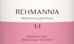Supplement facts for Rehmannia 1:1 listing ingredients including Rehmannia (Rehmannia glutinosa)