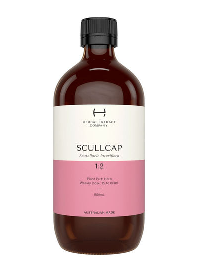 A supplement container of Scullcap 1:2 by Herbal Extract Company