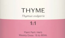 Supplement facts for Thyme 1:1 listing ingredients including Thyme (Thymus vulgaris)