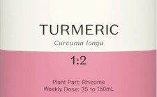 Supplement facts for Tumeric 1:2 listing ingredients including AbsoCurcumin® Turmeric, Alpinia Galanga Rhizome, Anemarrhena Rhizome, Anemarrhena asphodeloides, Coptis chinensis