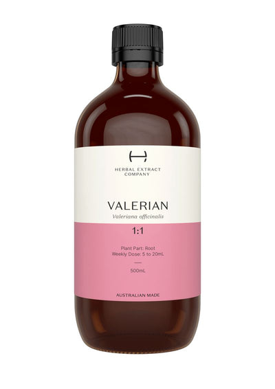 A supplement container of Valerian 1:1 by Herbal Extract Company