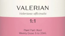 Supplement facts for Valerian 1:1 listing ingredients including Valerian root (Valeriana officinalis)