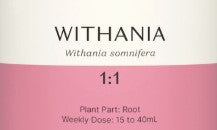 Supplement facts for Withania 1:1 listing ingredients including Ashwagandha (Withania somnifera)