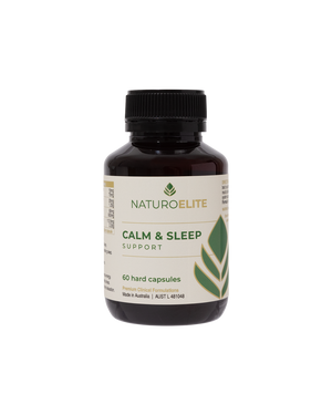 A supplement container of Calm & Sleep Support by NaturoElite