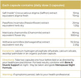 Supplement facts for Calm & Sleep Support listing ingredients including Ashwagandha, Ashwagandha (Withania somnifera), Chamomile, Crocus Sativus Stigmas, Matricaria Recutita