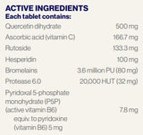 Supplement facts for Histammune Clear, 60tabs listing ingredients including Ananas comosus, Ascorbic Acid, Bromelain, Hesperidin, Protease
