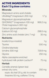 Supplement facts for UM Calm