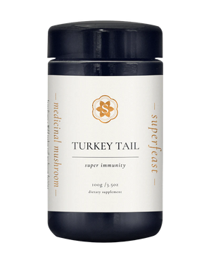 A supplement container of Turkey Tail - 100gm by SuperFeast