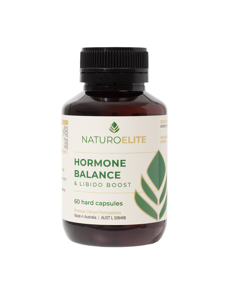 A supplement container of Hormone Balance & Libido Boost by NaturoElite