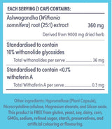 Supplement facts for A Juicy Dose of Ashwaganda listing ingredients including Ashwagandha, Ashwagandha (Withania somnifera), Withanolide glycosides