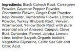 Supplement facts for Liver Tonic listing ingredients including Aniseed, Black cohosh, Cayenne Pepper, Chamomile, Citric Acid