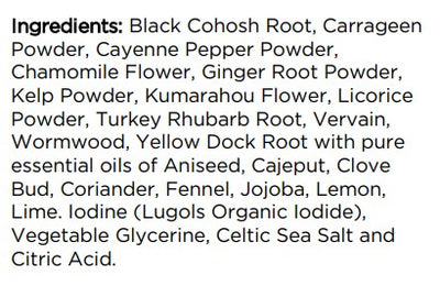 Supplement facts for Liver Tonic listing ingredients including Aniseed, Black cohosh, Cayenne Pepper, Chamomile, Citric Acid
